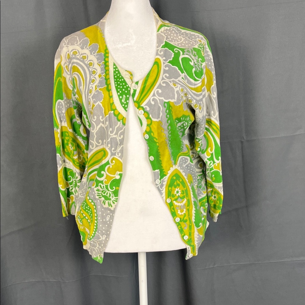 Green and Yellow Paisley Women's Sweater 100% Cotton